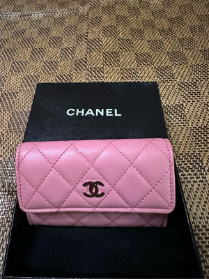 全新法國正品 香奈兒 Chanel 粉紅色 短夾 零錢包 金CC 卡包 零錢包 粉色
