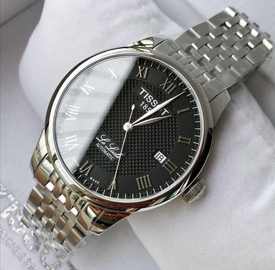 TISSOT Le Locle Automatic 黑色面錶盤 羅馬數字 銀色不鏽鋼錶帶 男士 自動機械錶 T41148353