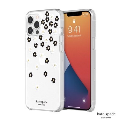 強強滾-Kate Spade iPhone12 ProMax6.7吋黑白小花+金色