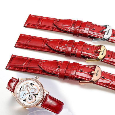 GUESS蓋爾斯手錶帶女款紅色牛皮14 22 22 18 22mm蝴蝶扣針扣錶帶