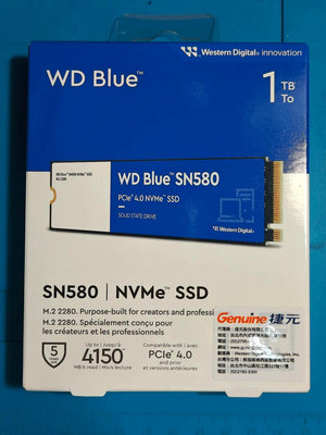 [全新]WD 藍標 SN580 1TB M.2 PCIe 4.0 NVMe SSD
