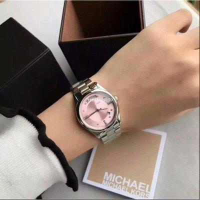 Michael kors MK6069粉色面盤水鑽刻度不銹鋼錶帶腕錶/正品MK女款手錶