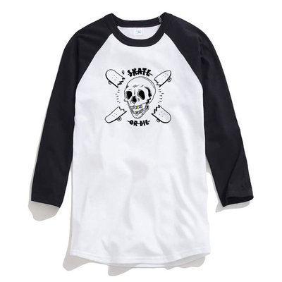Skate or Die skull 七分T恤 2色 歐美潮牌SK8滑板龐克搖滾骷髏頭 VANS