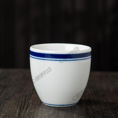 下殺-工藝藍邊水杯喝茶杯品茗杯小茶盅中國風復古景德鎮手工白瓷餐具青花大碗景德鎮