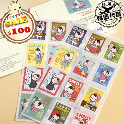 PinkBee☆【韓國代購】PonyBrown Postage Stamp小紅帽少女郵票裝飾貼紙《380642》*現貨