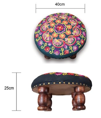 [綺異館] 印度椅子 手工精製 實木腳椅 小矮凳 穿鞋椅 休憩 札實 耐用不易變型 6A001 圓款
