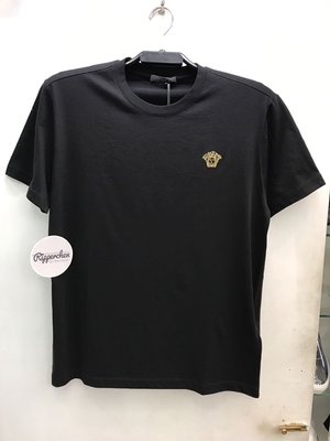 Versace 黑標 金線 刺繡 女王頭 Logo 素面 圓領T恤 全新正品 男裝 歐洲精品