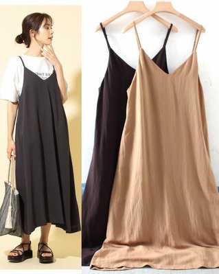【WildLady】 日本時髦優雅寬鬆V領吊帶裙 棉麻連身裙any FAM