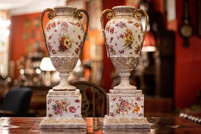 德國古董Meissen梅森花卉花瓶一對