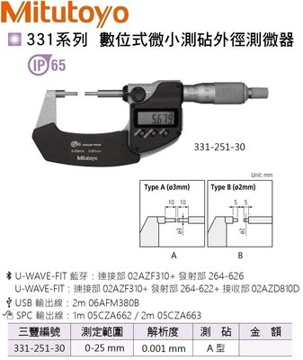 日本三豐Mitutoyo 331-251-30 數位式微小測覘外徑測微器 數位式微小測覘外徑分厘卡