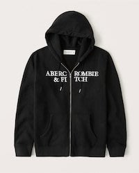 A&F真品Abercrombie&Fitch Logo Zip-Up Hoodie美式貼布連帽外套