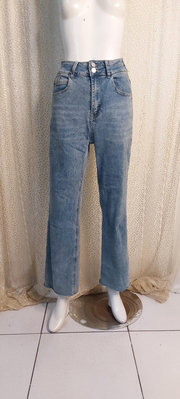 Y257精品服飾淺藍色高腰牛仔丹寧彈性寬褲S
