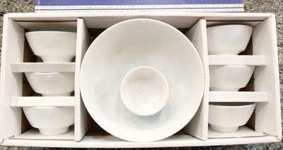 早期 全國瓷器 全白條紋系列 餐具組 碗+碗公+圓盤