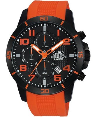ALBA ACTIVE 活力跳色系列運動計時腕錶-黑x橘/45mm/ VD57-X062J(AM3257X1)