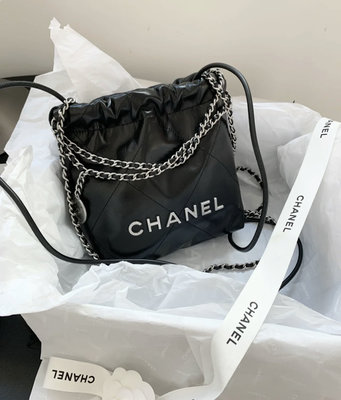 Chanel 22 mini 23S 垃圾袋 全新 現貨 垃圾袋包 迷你 黑色 銀鏈 黑銀 牛皮 22bag AS3980 北市可面交 刷卡分期