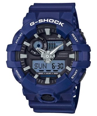【金台鐘錶】CASIO卡西歐G-SHOCK 大錶徑多層次錶盤 (海軍藍) GA-700-2A GA-700