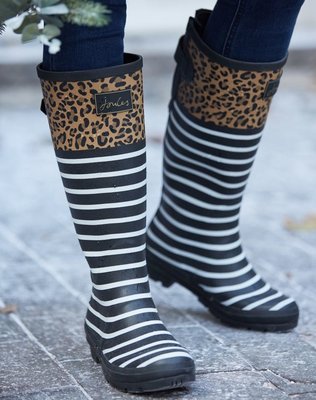 Miolla 英國品牌Joules 黑白條紋拼色豹紋 高筒雨靴/雨鞋