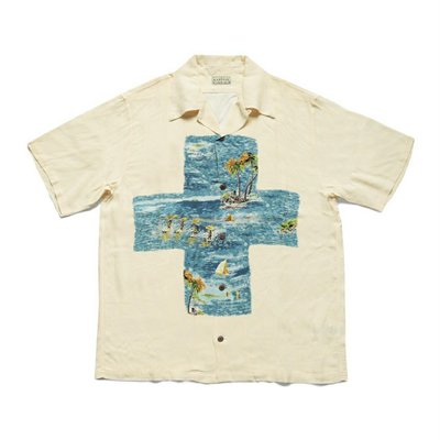 21SS KAPITAL 平田和宏 人造絲夏威夷男女款衝浪十字印花短袖襯衫