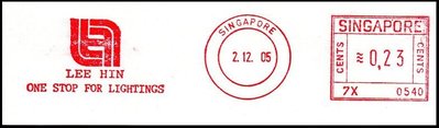 【KK郵票】【郵資機戳】2005.12.2 新加坡郵政 0.23 新幣郵資機戳。