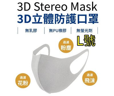 3D立體防飛沫口罩L號11-13cm成人用(100片/盒)/過濾花粉、粉塵、飛沫細菌/三層防護SMMS熔噴布材質