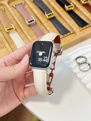 D字蝴蝶扣適用蘋果手表表帶ApplewatchS9雙面牛皮高級iwatch8SE女