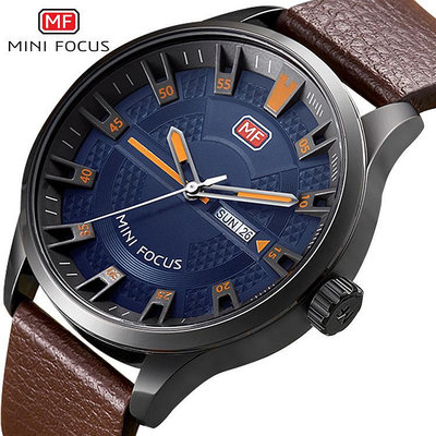 現貨男士手錶腕錶MINI FOCUS速賣通男錶石英錶潮流皮錶帶進口機芯MF0028G