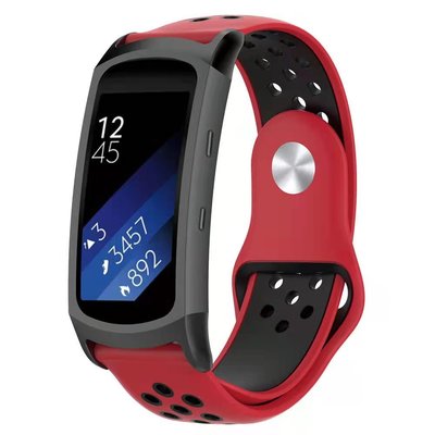 三星 gear fit2/fit2 pro手表錶帶 R360運動手環錶帶 R365多孔矽膠雙色 純色表帶 3D紋替換腕帶