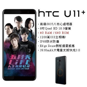 (24期刷卡分期)HTC U11+ Plus (4G/64G) (空機) 全新未拆封原廠公司貨 U12+ X10 M10