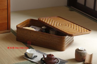 特賣-手工竹編茶盒 復古茶具帶蓋收納盒茶禮包裝盒 新中式食盒竹筐茶箱
