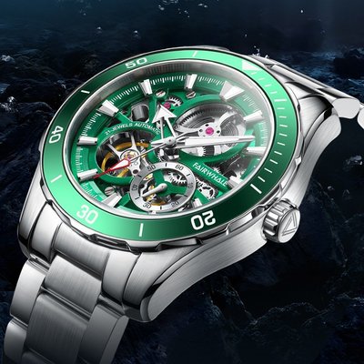 【潮裡潮氣】馬克華菲品牌手錶男士鏤空機械錶綠水鬼怪潛水錶新款陀飛輪錶6420