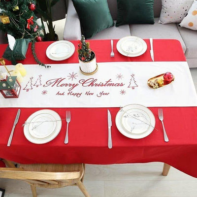 現貨HOME 北歐風歡樂耶誕聖誕節桌布餐桌櫥櫃裝飾桌旗 可開發票