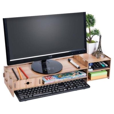 螢幕架 螢幕電腦增高架抽屜式桌面收納墊高收納支架實木抽屜雙層置物架XBDshk促銷