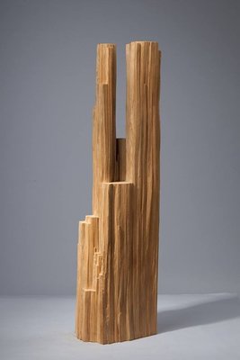【啟秀齋】陳漢清 鍾情山水系列 二龍 檜木雕刻 2008年創作 附作品保證書 高約92公分