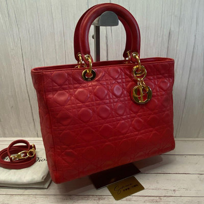 Dior經典手提包大碼7格黛妃包紅色（809）