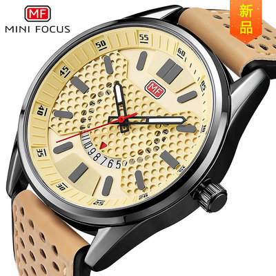 現貨男士手錶腕錶新款 MINI FOCUS手錶簡約時尚青年男錶日歷夜光防水皮質錶帶0152G