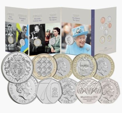【熱賣精選】英國  2022年 13枚官方卡裝年冊套幣 （含5枚紀念幣 ）全新現貨
