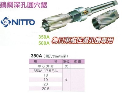 NITTO 日本日東鎢鋼深孔圓穴鋸 350A/500A 為日東磁性鑽孔機專用