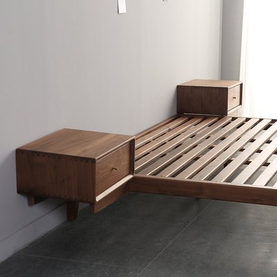 特賣-黑胡桃木床架日式現代簡約榻榻米矮床北歐無靠背床全實木無床頭床