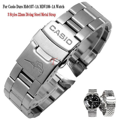 潛水不銹鋼錶帶適用於卡西歐 Duro Mdv107-1A MDV106-1A 金屬手錶腕帶手鍊 22 毫米錶帶更換