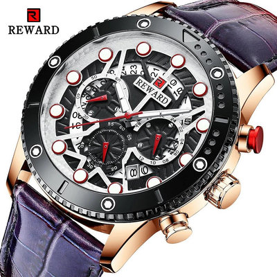 Reward 新款休閒男士石英手錶頂級奢侈品牌防水計時碼表大錶盤運動腕錶 24 小時日曆顯示腕錶