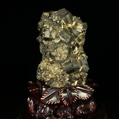 原石擺件 奇石擺件 秘魯 天然黃鐵礦 完整大晶體帶座高20×10.5×8公分 重3.95公斤編號18000