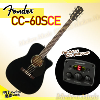 【現代樂器】Fender CC-60SCE 面單板電木吉他 民謠吉他 黑色款 缺角型小桶身 適合女生 CC60SCE
