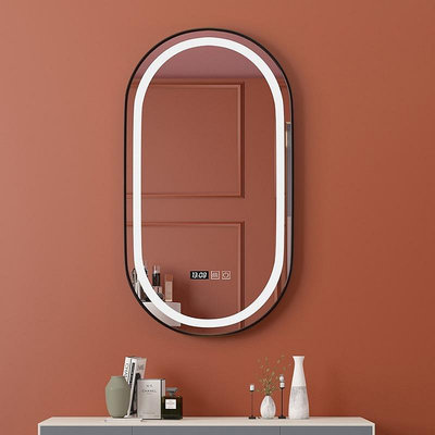 帶框橢圓鏡LED觸摸屏浴室鏡衛生間防霧帶燈化妝鏡壁掛衛浴鏡 自行安裝