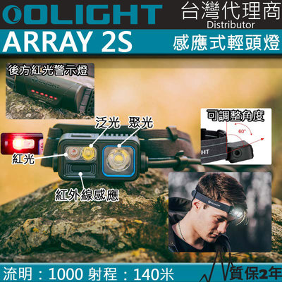 【電筒王】OLIGHT ARRAY 2S 1000流明 140米 揮手感應調光輕頭燈 紅白雙光源 聚光泛光可調