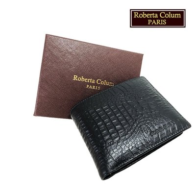 【Roberta Colum】諾貝達 鱷魚紋 男士專櫃皮夾／皮夾／短夾 (黑色-23555)【威奇包仔通】