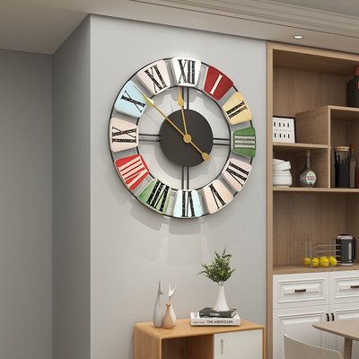 時鐘亞馬遜新品歐式簡約掛鐘圓形鐵藝鐘表家用裝飾客廳時鐘