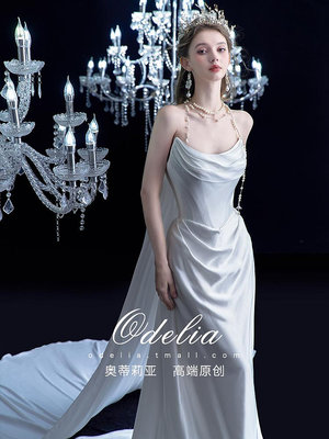 odelia《 希臘女神》法式輕婚紗禮服裙2024新款新娘結婚出門緞面
