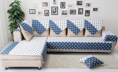 【RS Home】70*150cm 沙發墊沙發巾沙發罩床墊床前墊床旁電視櫃墊客廳地墊 圓點藍白款