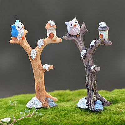 滿200出貨苔蘚手工藝品創意仿真樹枝樹叉貓頭鷹動物造景裝飾品小擺件