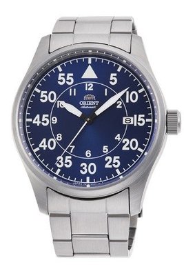[時間達人]可議ORIENT東方錶WATER RESISTANT 100m飛行機械錶 鋼帶款 藍色RA-AC0H01L